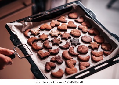 Holding Baking Tray With Burnt Gingerbread Cookies