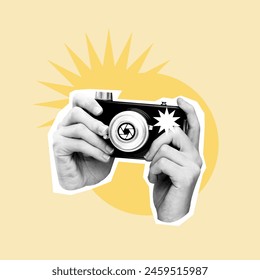 holding camera, hand, camera, flash, taking photo, creative photographer, camera, retro, modern, ideas, professional photo, student, practitioner, work, freelance, photography