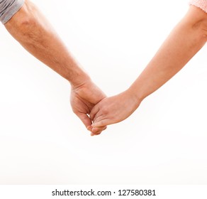 Holding Hands Couple On White Background.