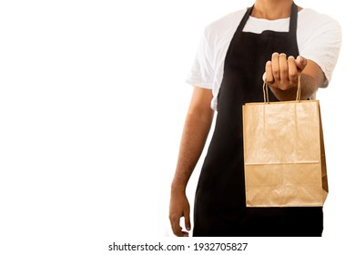 Holding Paper Bag For Delivery.