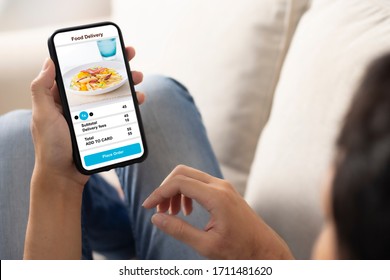 Holding Phone With Application Delivery Food Online