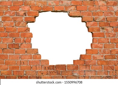 Hole in the brick wall, texture background,isolated, copy space