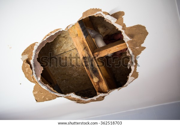 Hole Ceiling Showing Water Mold Damage Stock Photo Edit Now