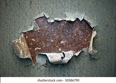 Hole Chipped Paint Rusty Textured Metal Background