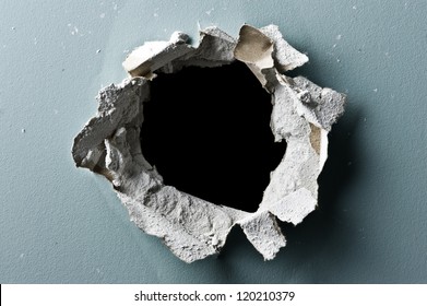 Hole In Concrete Wall Closeup