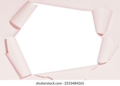 Hole in gift box, empty space for advertising text in torn paper, background texture