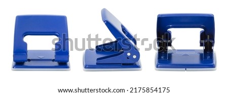 Hole puncher blue color three type isolated on white background.[Clipping path].