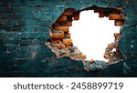 Hole in the wall of bricks against a transparent background. Symbol the concept of breaking through and visualizing new possibilities for life or business