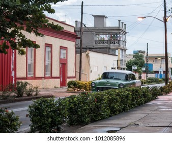 Holguin, Cuba - August 31, 2017: Retro American classic car parked on the side street.