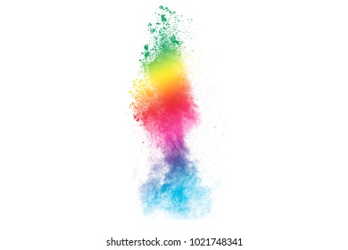 Holi paint explosion realistic composition with festive splashes of colourful powder on white backgroundl. 