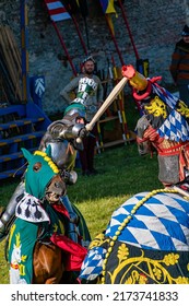 Holic, Slovakia - June 18, 2022 WYWAR CASTLE FEST, Demonstrations Of Knightly Fights Engravers On Horseback In A Sword Duel