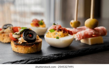Holiday Appetizer Set with Deviled Eggs, Bruschettas, and Spirals