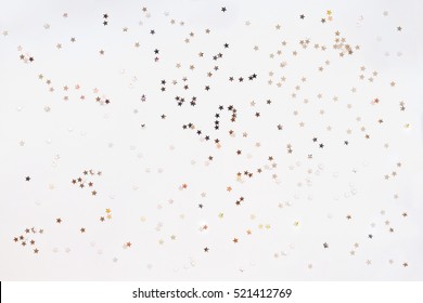 Holiday Background With Silver Star Confetti. Good Background For Christmas And New Year Cards.