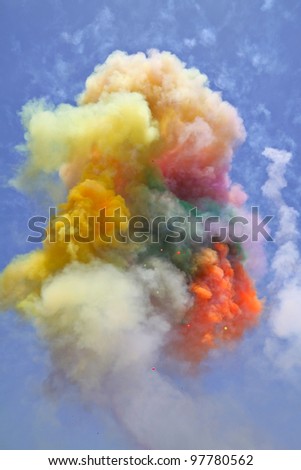 Holiday in the colorful explosion of smoke in the air