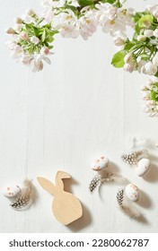 Holiday composition with spring flowers and easter eggs on a light background. Happy easter flat lay concept with copy space - Shutterstock ID 2280062787