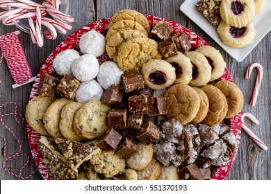 Holiday Cookie Platter Filled With Homemade Treats Ready For Gift Wrapping