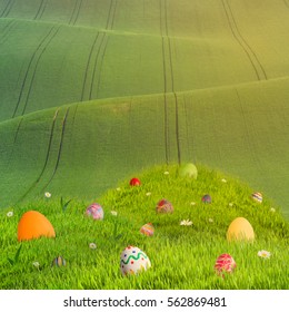 Holiday Easter Background With Eggs, Celebration Spring Backdrop, For Your Decoration