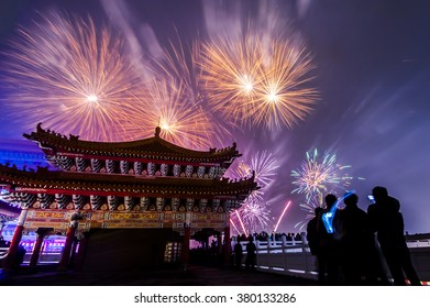 holiday firework over a temple
