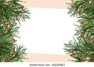 Holiday Greeting Card With A Branch Of Christmas Tree