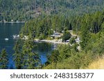 Holiday homes on the shores of Christina Lake in the West Kootenay region of British Columbia, Canada