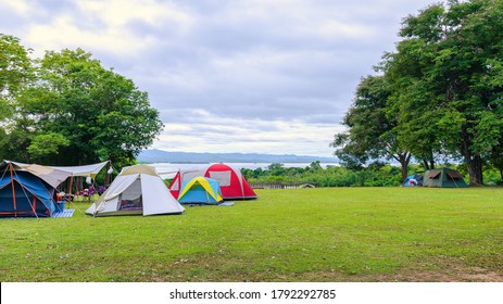 Holiday Morning Camping Ground. Camp In The Mountains, Morning View