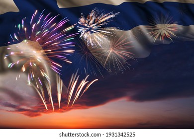 Holiday night sky with fireworks and flag of Finland for Independence day - Powered by Shutterstock