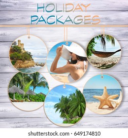 Holiday Packages Concept. Collage For Travel Theme