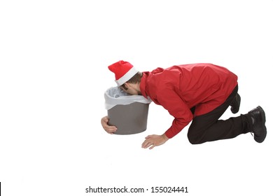 Holiday Party Gone Wrong! This Office Worker Vomits In A Office Trash Can After Consuming Too Much Alcohol While Embarrassing Himself With His Colleagues.