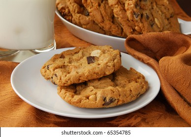 Holiday Peanut Butter And Chocolate Chip Cookies With Milk