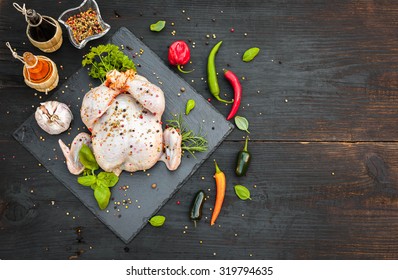 Holiday roasted chicken garnished with fruit