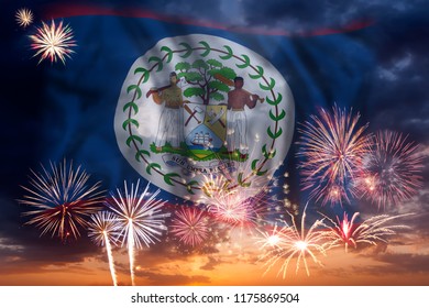 Holiday sky with fireworks and flag of Belize, independence day - Powered by Shutterstock