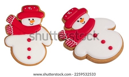 Holiday Snowman Gingerbread Man Cookie over White,