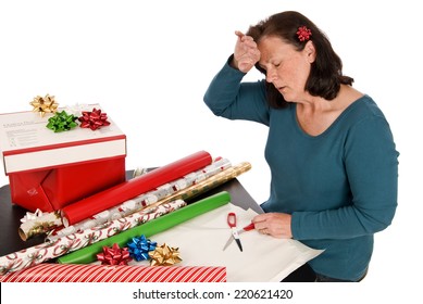 Holiday Stress/ Woman Stressed Out/ On White Background