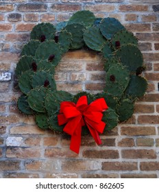 Holiday wreath made from cactus pads