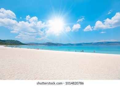 Holidaymakers Sunbathing Salda Beach Salda Lake Stock Photo