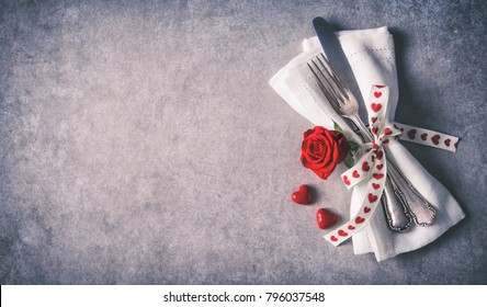 Holidays Background For Valentines Day With Table Place Setting