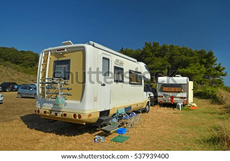 Similar – Image, Stock Photo Offroad 4×4 vehicle with tent in roof ready for camping