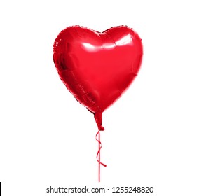 holidays, valentines day and party decoration concept - metallic foil red helium heart shaped balloon over white background - Powered by Shutterstock