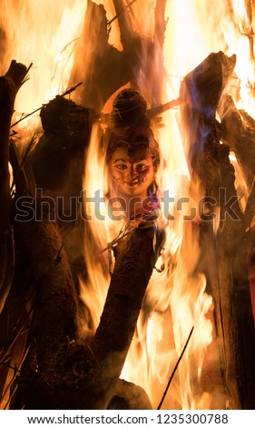 Holika dahan/ kamudu pyre is celebrated by burning holika, the devil.