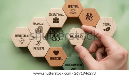 Holistic Wellness Concept: Interconnected Dimensions in Honeycomb Design