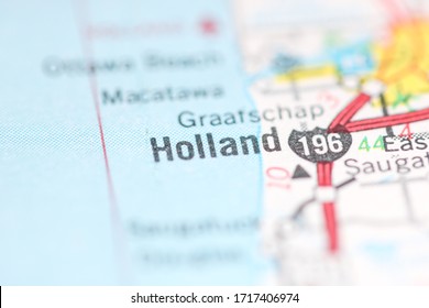 Holland. Michigan. USA On A Geography Map.