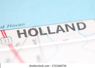 Holland. Michigan. USA On A Geography Map.