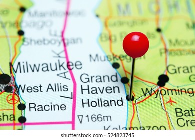 Holland Pinned On A Map Of Michigan, USA
