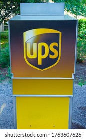 Holliston, Massachusetts /United States-6/15/2020: Close Up View Of UPS Drop Off Box At Street