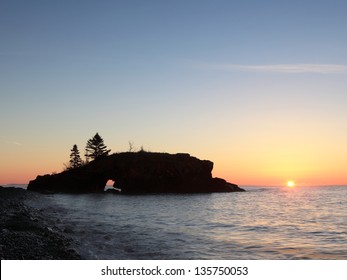 Hollow Rock At Sunrise On The Lake Superior North Shore In Minnesota