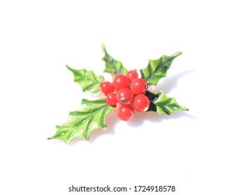 Holly Berries Branch Red Green Christmas Holiday Brooch