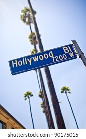 Hollywood Boulevard Sign, With Palm Trees In The Background