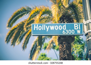Hollywood boulevard street sign - Shutterstock ID 328755248