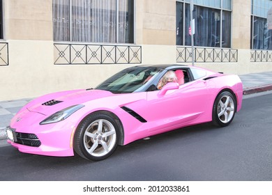 Hollywood CA  June 21, 2021
Star Personality Angelyne Is Known For Her Life Long Self Promotion And Signature Pink Corvette.