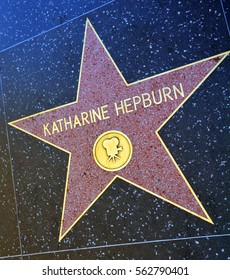 HOLLYWOOD CA USA APRIL 13 2015: Walk Of Fame Star Of Katharine Houghton Hepburn Was An American Actress, Hepburn Was A Leading Lady In Hollywood For More Than 60 Years. 